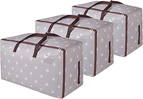DOKEHOM 3-pack 105L Stora förvaringspåsar i tyg, extra tjocka maxistora sängunderförvaringspåsar, fukttäta (Grå, 3-pack)