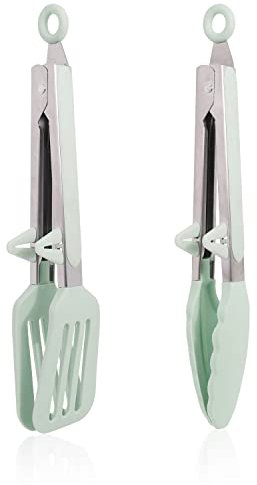 Kitchen Tongs, 9 Inch Silicone Tongs Set of 2 Food Safe Silicone Blue Cooking Tong Non-Slip Locking BBQ Serving Salad Tong with Stainless Steel Handle