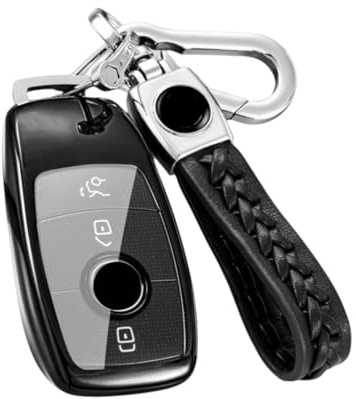 【4 Couleurs】 Z.MYUKI EQB X243 Coque de clé avec Porte-clés pour Mercedes EQB 2021-2023 2024 Accessoire Protection clé (Noir)
