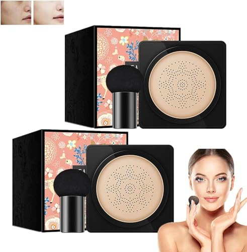 Mushroom Head Air Cushion CC Cream, Beauty Cream Foundation, Clear Cover Beauty Cream, Moisturizing Long Lasting Concealer Makeup Base with Sponges (Natural+Ivory)