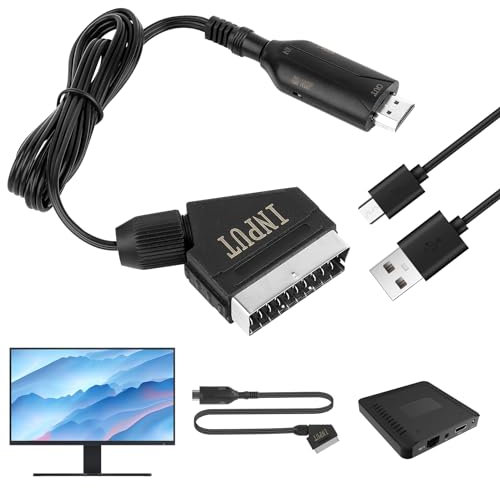UKOFEW Convertitore SCART a HDMI - Adattatore Audio Video 720p/1080p Con Cavo HDMI e Scart per TV, DVD, Monitor, Proiettori