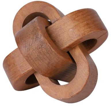 ChYoung Wood Knot Decor, 3-Link Wood Chain Link Coffee Table Decor, Small Shelf Decor Accents, Hand Carved Boho Bead Modern Wooden Knot Decorative Chain for Living Room Bedroom Farmhouse Shelf Decor