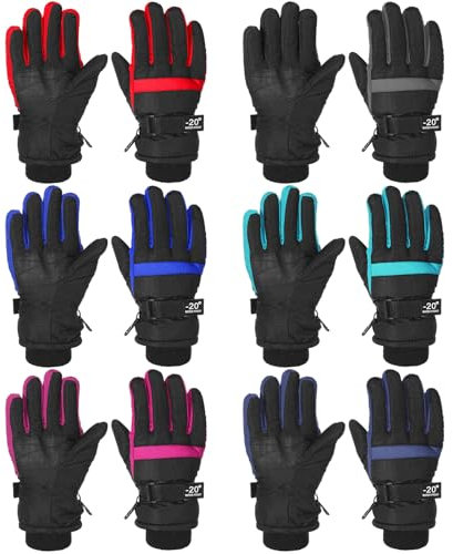Bencailor 6 Paar Kinder Winter Handschuhe wasserdichte Kinder Ski Handschuhe Winddichte Warme Schnee Handschuhe für Kinder Jungen Mädchen (Rot, Grün, Blau, Schwarz, Dunkelblau, Rosa, 10–15 Jahre)