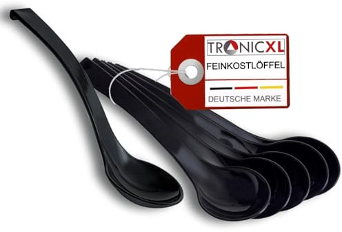 TronicXL 6 Stück Feinkostlöffel SAN Kunststoff spülmaschinenfest Löffel Löffelkelle Kelle Servierlöffel Servierbesteck schwarz SUN