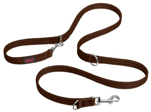 HALTI Doppelführleine - Multifunktionale Hundeleine zum Trainieren und Gassigehen mit Ihrem Hund. Leicht und mit Neopren gepolsterte. Für Welpen geeignet (Größe Klein, Walnussbraun, 2m)