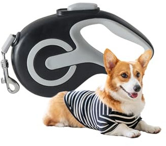 Galatée Einziehbare Hundeleine, EIN-Knopf-Bremse Und -Verriegelung, 360° Verhedderungsfreie Leine Für Kleine Und Mittelgroße Hunde Bis 15 kg, Bequemer Handgriff(M, Schwarz)
