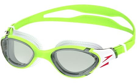 Speedo Biofuse 2.0 simglasögon | patenterad enkel justering | anti-dimma | anti-läckage | förbättrad komfort dykglasögon för vuxna, grön fizz/stål, en storlek
