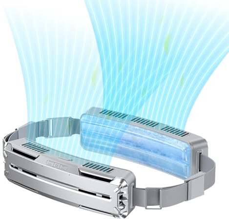 Denash Ventilateur de Taille Portable, évents Ultra Grand Angle, 3 Vitesses, Refroidissement Efficace, Chargement USB, Port Mains Libres, Batterie 5000 MAh, pour Les Sports de Plein Air