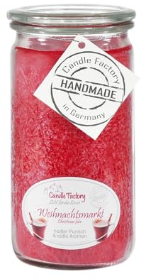 Candle Factory Mini Jumbo Duftkerze aus pflanzlichem Stearin im hitzebeständigen Glas der Marke Weck, ca. 70h Brennzeit, Duft: Weihnachtsmarkt