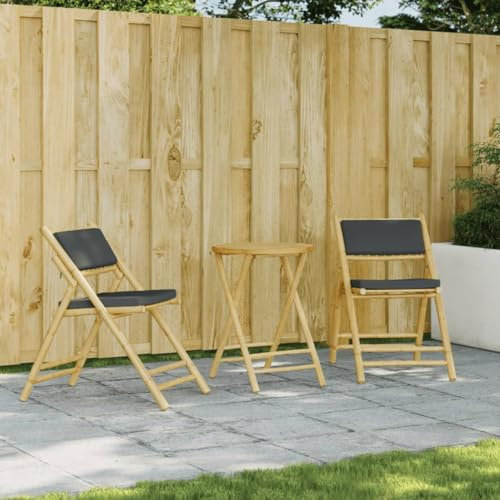 ZEYUAN Bistrostühle 2 STK. Klappbar mit Dunkelgrauen Kissen Bambus, Gartenstühle, Balkonstuhl, Terrassenstühle, Gartensessel, Garten Stühle, Gartenmöbel, Balkon Stühle - 365873