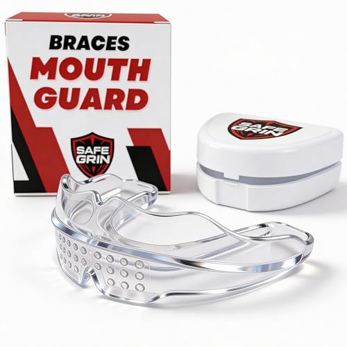 Mouth Guard for Braces - No Boil Sports Mouthguard for Kids & Teens, Upper & Lower Teeth Protection for Football, Lacrosse, Hockey & Baseball, Medical-Grade Silicone, Transparent
