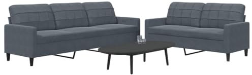 Homgoday 2-TLG. Sofagarnitur mit Kissen Loungesofa Wohnzimmersofa Sofa Couch mit Rückenlehne Gästesofa Polstersofa Couchgarnitur Sitzmöbel für Wohnzimmer Büro SchlafzimmerDunkelgrau Samt