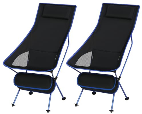 eSituro Campingstuhl faltbar, Klappstuhl leicht, Angelstuhl mit Tragetasche, Faltstuhl mit hoher Rückenlehne, Outdoor Strand Camping Stuhl, für Angeln Picknick Wandern, Schwarz+Blau 2PCS