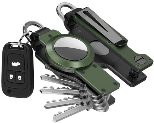 Key Organizer for Men/Women Compact Key Holder Minimalist Key Case Metal Key Chain Key Holder for Keychain Secures 2-6 Keys, Green Aluminum With Apple Airtag, 3.35*0.87*0.79 inch