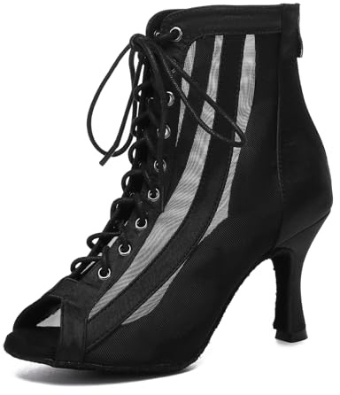 MINITOO Sandalias de baile sexy para mujer, abiertas, botines de baile, L593 Negro 8 5cm Tacón, 38 EU
