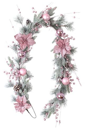 Weihnachtskranz-Girlande mit Weihnachtskugeln, Künstlicher Weihnachtskranz für die Haustür, Rosa Weihnachtsornamente, Feiertagsgirlande für Zuhause, Wand, Fenster, Innen- und