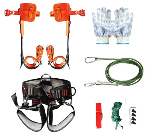 Zupixfer Tree Climbing Gear, 1 Pair of Alloy Steel Tree Climbing Spikes, Tree Climbing Gear with Cowhide Leather Leg Straps and Non-Slip Climbing Spikes, Suitable for Felling and Picking.