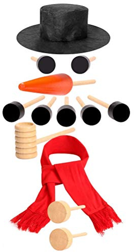 Snowman Decorating Kit, for Winter Christmas Decorations, Came with Outdoor Snowman Decoration, a top hat, Eyes and Mouth, Carrot Nose, Button, Pipe and Scarf(13pcs) (Bla
