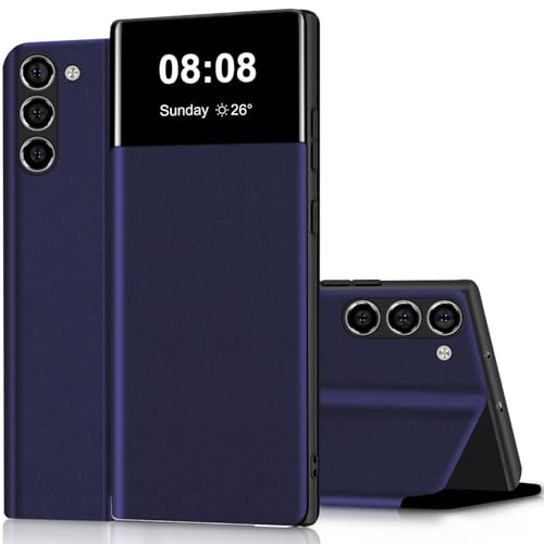 Wallet Case für Samsung Galaxy S23 Hülle Clear View Handyhülle für Samsung S23 Klapphülle Flip Cover mit Ständer Stoßfest Kratzfest Leder Schutzhülle Kartenfach Handytasche 5G/6.1 (Blau)