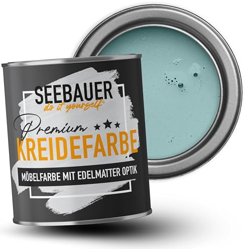 SEEBAUER diy Kreidefarbe für Möbel Türkis 750ml für Innen (No. 781 Tourqoise Dream) Möbelfarbe ohne Schleifen - Holzfarbe extra matt - Holzlack, Möbellack hohe Deckkraft