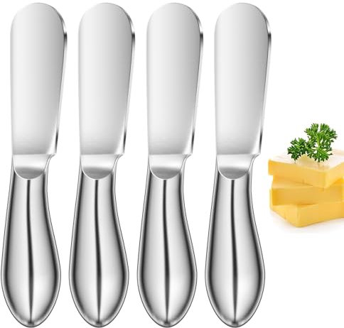 Elsrantor 4 Stück Käsemesser Set, Buttermesser Klein, Stainless Steel Butter Knife, Streichmesser Butter, Stehendes Butter Messer, Dessertmesser Klein, Sophisticate 4 Stück Buttermesser