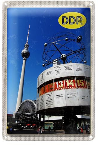 Retro Blechschild | DDR Design | Fernsehturm und Weltzeituhr | 20 cm x 30 cm