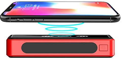 Batterie Externe Solaire sans Fil 100 000 mAh, Chargeur Portable, 5 Sorties, 4 entrées, avec Lampe Torche LED, Compatible avec iPhone, Samsung, Android, etc., Rouge