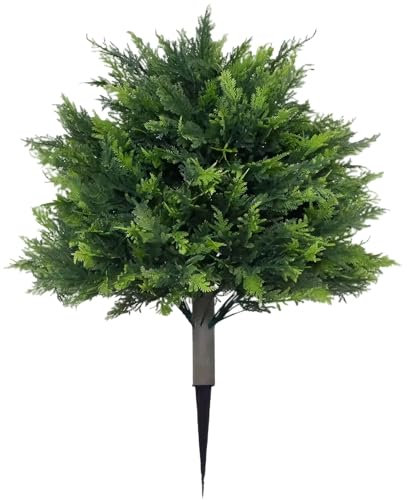 Fake Cypress Flowerpot Decor - Protected Evergreen Tree, Lightweight Weatherproof Conifer | Durable Rust Length Metal Spike Stand, Decorative Spike Stake for