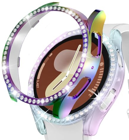 DEALELE [Set med 2 klockfodral, kompatibla med Samsung Galaxy Watch 7 40 mm, Bling unik diamantserie PC, ersättningsskyddsfodral för stötfångare (40 mm, regnbåge +