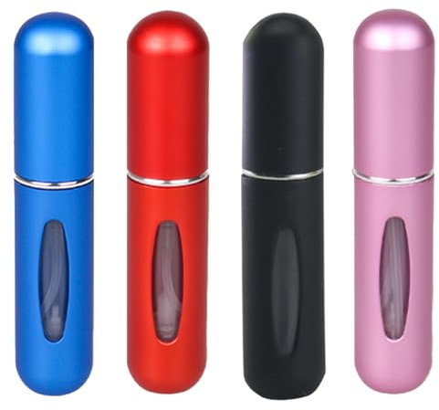 LEMLIN Vaporisateur Parfum 4 Pièces 5 ml, Mini Atomiseur Parfums, Portables Echantillon Parfum avec Fenêtre pour Sacs à Main, Voyages, Vacances et Voyages en Avion