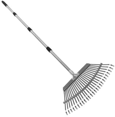 Toyvian Rastrello Per Orto in Acciaio Inossidabile Rastrello Da Giardino in Metallo Con Denti Strumento Per Pulizia Erba e Raccolta Foglie Design Salvaspazio e Regolabile