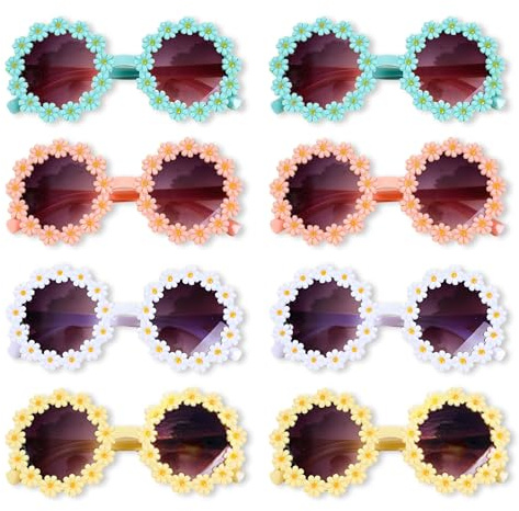 Gänseblümchen Sonnenbrille, 8 Stück Klassische Daisy Runde Sonnenbrille | Gänseblümchen Spaßbrille für Tropical Sommer Party Strand Photo Requisiten
