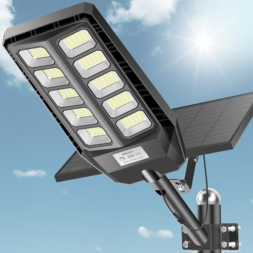 Adewalk 1000W Solar Straßenlaterne mit Fernbedienung, IP66 Wasserdichte Solarlampen für Außen mit Bewegungssensor, 6500K Split Solarleuchten LED Solar Strahler Außen für Gärten Garage Straßen