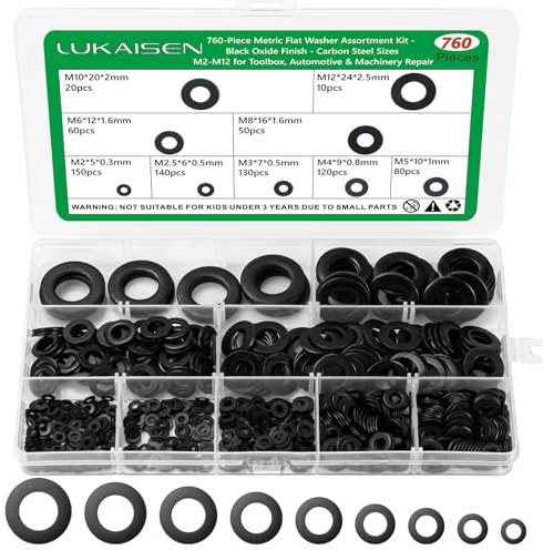 Lukaisen 760 Stk M2-M12 Unterlegscheiben Set, Schwarz Carbon Stahl Sortiment