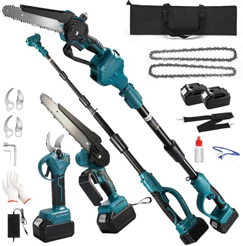 WingFly 4-in-1 Mini Kettensäge & Akku Astschere Teleskop mit 4Ah Akkus | 6 Zoll Hochentaster Astsäge, 30mm Elektrische Gartenschere, Maximale Reichweite bis zu 4,5m, für Gartenpflege
