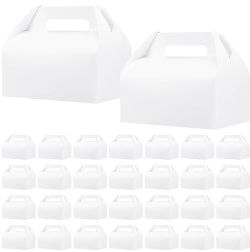 50 Stück Weiße Geschenkboxen mit Deckel und Griff, 16,2 x 9,2 x 8 cm, Cupcake Box & Geschenkkarton aus Kraftpapier – Ideal für Kindergeburtstag, Hochzeit, Babyparty, Ostern & Muttertag