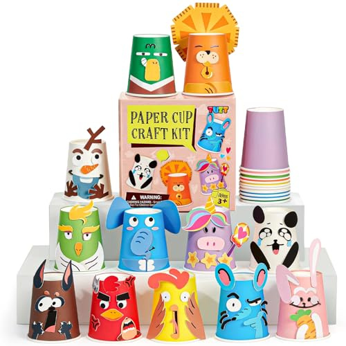 TUZT Bastelset Kinder ab 3 4 5 6 Jahren, 12pcs DIY Tiere Papierbecher Kreativsets zum Basteln Kunsthandwerk Dschungel Tiere Mitgebsel Kindergeburtstag Geschenk für Kinder Mädchen Jungen 3-6 Jahre
