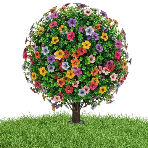 Arbusti Finti - Alberi Artificiali Da Esterno 60x40 Cm | Topiaria Finta Resistente Ai Raggi UV Con Da Terra, 1 Pezzo, Verde Decorativo Per Patio Da Giardino E Pedonale, Verde, Reali