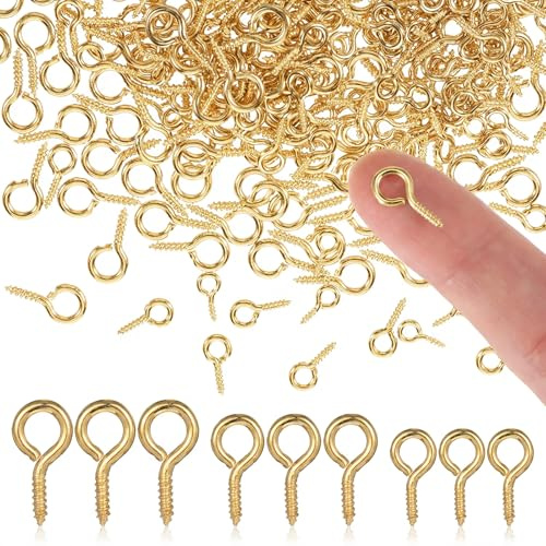 TIESOME 500 piccoli aghi a vite per occhiello, 3 misure, ganci a vite dorati, piccoli anelli in metallo, per fai da te, artigianato in legno, mobili