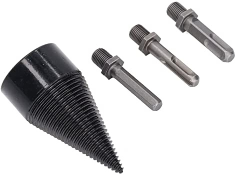 Aramox Punta da Trapano per Spaccalegna in Acciaio al Carbonio per Legna da Ardere con 3 Gambi Rimovibili, Lunghezza 64 Mm, Diametro 13 Mm, Rivestimento in Ti Conico per Trapani Elettrici, Casa,