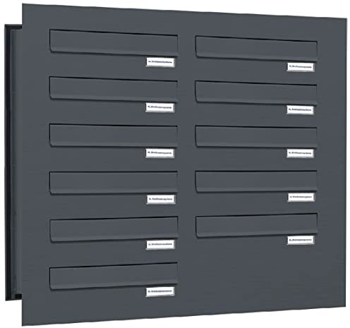 AL Briefkastensysteme 11er Briefkasten Mauerdurchwurf in Anthrazitgrau RAL 7016, 11 Fach DIN A4, wetterfeste Premium Briefkastenanlage Postkasten