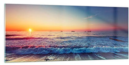 Vidrios decorativos 100x40cm Cuadro Sobre Vidrio Moderno mar playa ola Grande Dormitorio Cocina Cuadros Pared Impresiones Decoracion Salon Impresión en Cristal Wall Art Prints Decor GAB100x40-3613