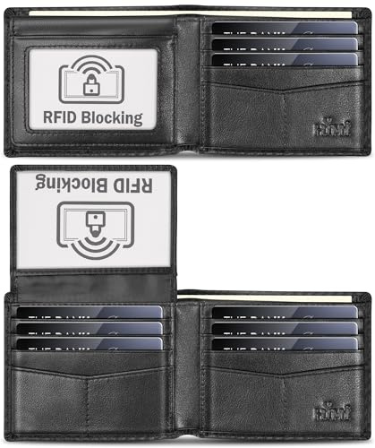 HIMI Wallet for Men-Genuine Leather RFID Blocking Bifold Stylish Wallet With 2 ID Window (Carbon Fiber Black)