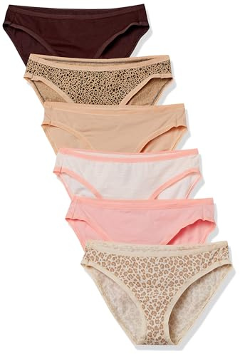 Amazon Essentials Women's Breathable Cotton Bikini Brief Underwear with Full Coverage, Pack of 6, Animal Print/Leopard/Multicolor/Stripe, Large