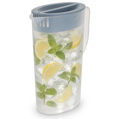 Wasserkrug Kunststoff 2L mit Deckel und Griff, Bruchsichere Wasserkaraffe Teekanne für Kühlschrank, Transparente Saftkanne für Limonade, Milch, Eistee und Kaltgetränke | für Kühlschrank, Transparente Saftkanne für Limonade, Milch, Eistee und Kaltgetränke