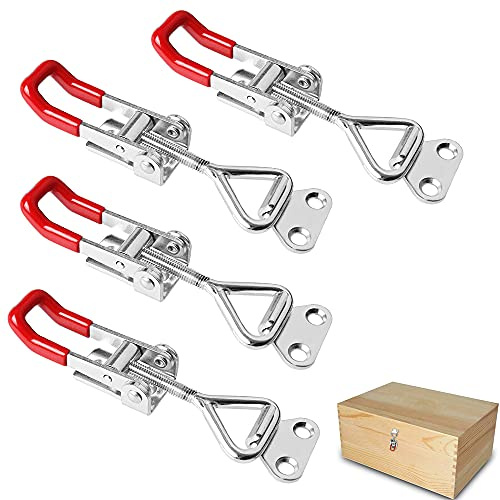QUCUMER 4 Pcs Loquet à Bascule en Métal Eéglable Fermeture à Levier Capacité de Charge 100 kg Sauterelles de Menuisier Antirouille Durable avec Boucles pour Portes Armoires Valises Boîte Maison Bureau