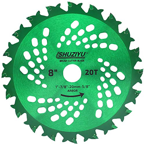 LSHUZIYU 200mm-20T, Hårdmetallspets, Gräsklippare Knivblad, Arbor 25.4mm med 22.23-20-15.88mm Bricka | SHUZIYU, 20,3 cm (8 tum). 2,5 cm dorn med brickadapter, 20 mm (7/8 tum)