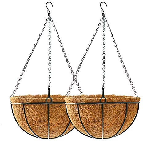 TOOCMEUK Hängande växtkorg blomhållare (2-pack, 40,6 cm) – metalltråd rund hängande korg planterare med kokosfiberfoder för växter blomkrukor utomhus trädgård veranda och balkong dekor