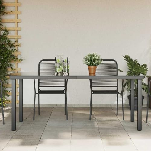 Tidyard Gartentisch Esstisch Witterungsbeständig Gartenmöbel Tisch Balkontisch Terrassentisch Glas Aluminium Schwarz 190 x 90 x 74 cm