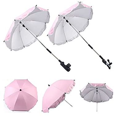 LANGYI Baby Comfort Universal Kinderwagen Regenschirm Anti UV 50+, Universal Kinderwagen Regenschirm mit verstellbarem Arm, Faltbarer Kinderwagen Sonnenschirm für Outdoor Strand Outdoor Garten (Pink)